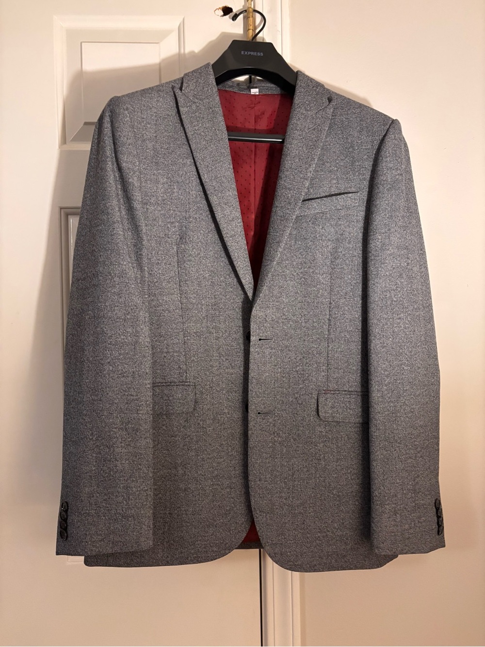 Express Men's Heather Gray Blazer with Red Interior and pants
